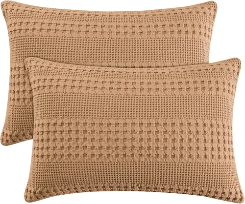 Vista 26 de PHF Fundas de almohada 100% algodón con tejido de gofre de 24 x 24 pulgadas, paquete de 2 fundas cuadradas para decoración elegante del hogar, sin