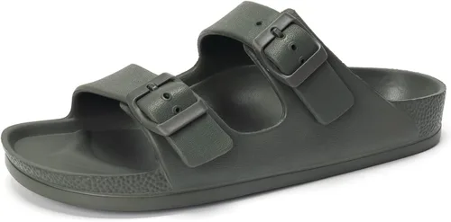 Vista 24 de FUNKYMONKEY - Sandalias bajas cómodas para mujer, hechas de etilvinilacetato, ajustables con hebilla doble