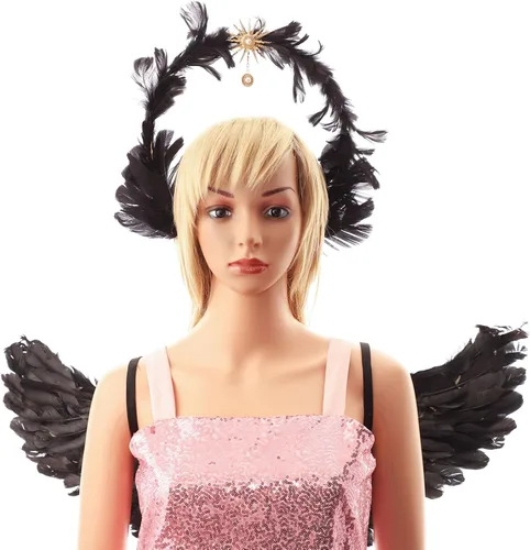 Vista 3 de renvena Diadema de alas de ángel, tiara de boda, Navidad, alas de ángel, elegante, tocado de ángel