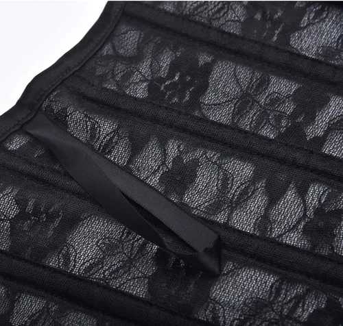 Vista 6 de Conjunto de ropa interior con corsé para mujer, sexy moldeadora de encaje deshuesado con aros para mujer (negro, S)
