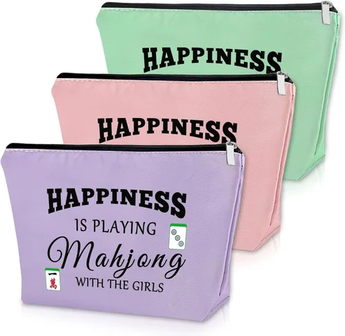 Vista 14 de Sazuwu Mahjong - Bolsa de maquillaje divertida para mujer, 2 piezas beige., Viaje, único