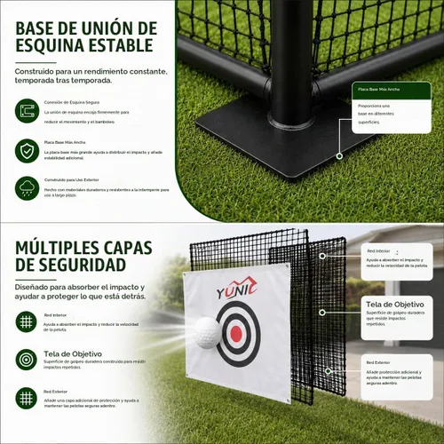 Vista 4 de YUNIC Jaula de práctica de golf con marco de metal - Elija objetivo de golpeo estándar o pantalla de impacto para simulador