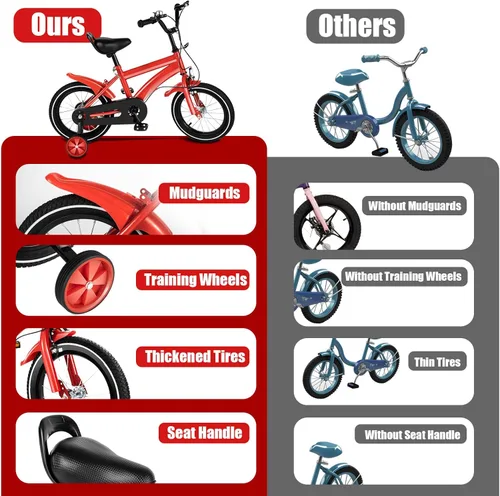 Vista 8 de Bicicleta de montaña roja de 14 pulgadas para niños, con altura ajustable, bicicleta para niños de 2 a 4 años, bicicletas para niños y niñas