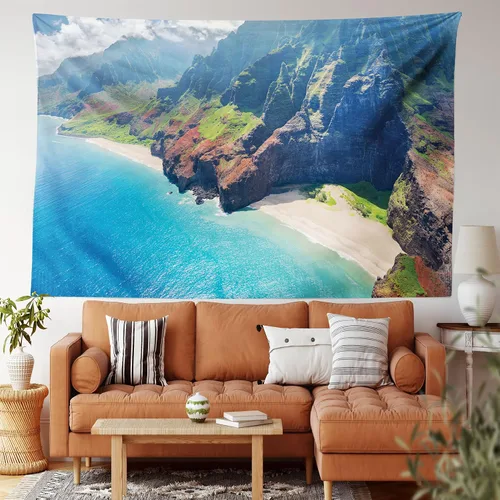 Vista 42 de Ambesonne Tapiz Trippy, vista panorámica de la cascada con bosques de ensueño y mandala oriental psicodélico, decoración de tela para colgar