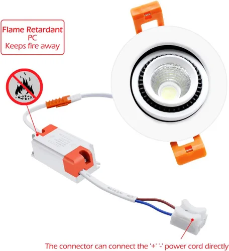 Vista 5 de Luz empotrable LED cardán de globo ocular de 2 pulgadas, 3 W (equivalente a halógeno de 35 W), foco empotrable ajustable regulable, blanco ultra