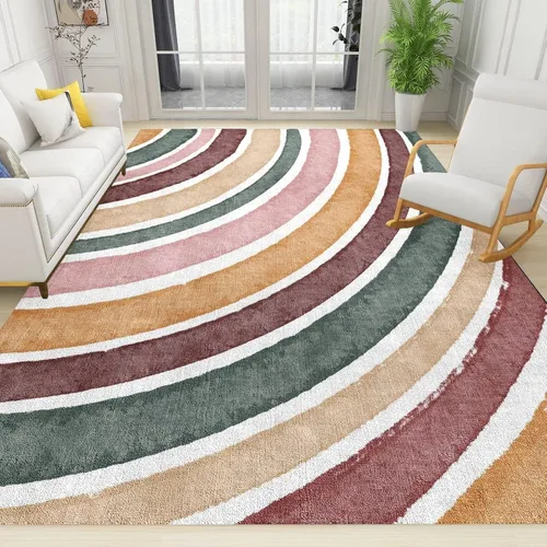 Vista 17 de Alfombra de área con diseño de dibujos animados en acuarela, estilo bohemio de mediados de siglo, con diseño de hojas de palmera tropicales, suave