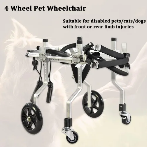 Vista 7 de Silla de ruedas para perros para patas delanteras, silla de ruedas ajustable para gatos de 4 ruedas con cinturón de vientre, carrito de mascotas