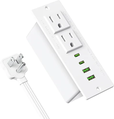 Vista 16 de Regleta de Energía Empotrada para Conferencias con Enchufe, Cable de 6.56 Pies, Regleta de Energía de Escritorio con Ojal con 2 Enchufes y 2 Puertos
