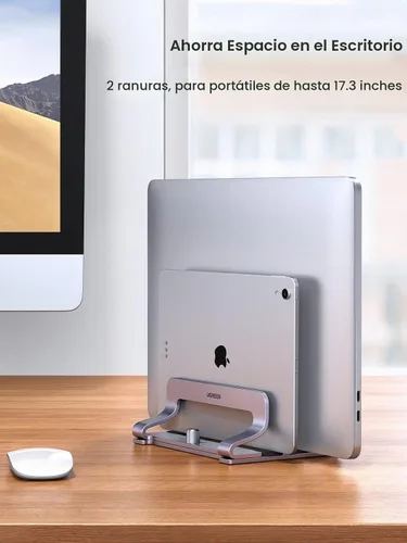 Vista 2 de UGREEN - Soporte vertical para laptop de 2 ranuras para escritorio, compatible con MacBook Pro Air, Lenovo Ideapad, Surface Book, HP Notebook, Dell