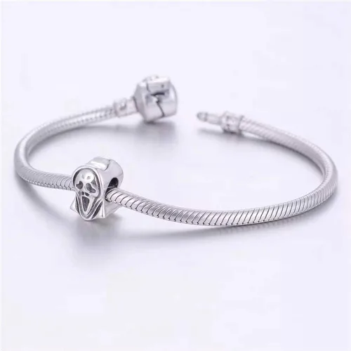 Vista 4 de Dije de fantasma de Halloween de plata de ley 925 con cuentas de esqueleto para pulsera original