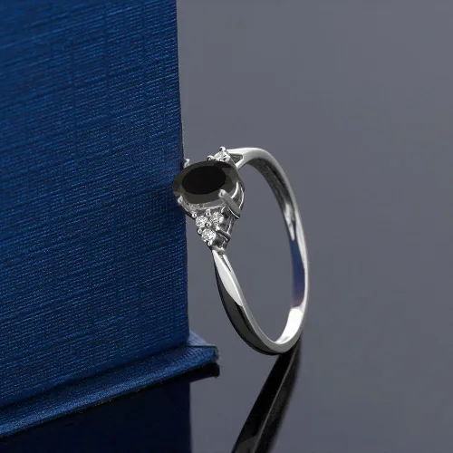 Vista 3 de Gem Stone King Anillo de compromiso de oro blanco de 14 quilates con piedra natal y diamantes blancos Forma ovalada de 0.236 x 0.157 pulgadas