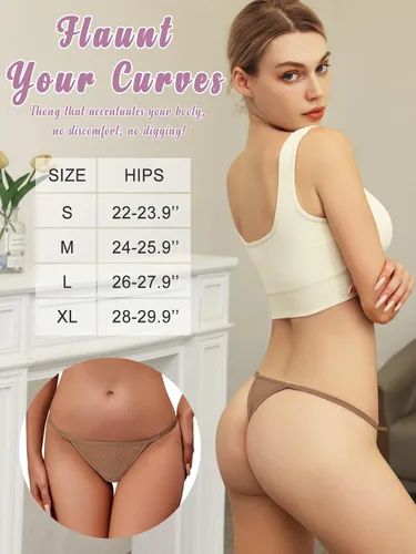 Vista 6 de MRIGNT 6 Pack G-String Thongs for Women Panties Stretch T-back Tangas Low Rise Hipster Sexy Underwear S-XL