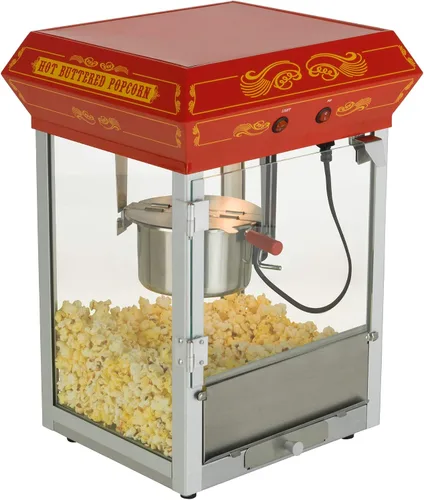 Vista 7 de Funtime Sideshow Popper - Máquina de palomitas de maíz de aceite caliente de 4 onzas con carrito, negro/plateado