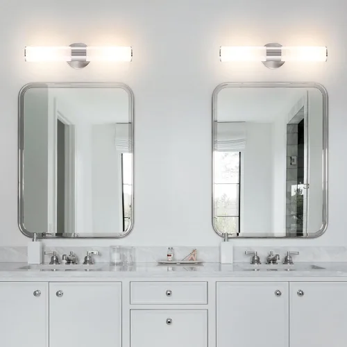 Vista 3 de Juego de 2 apliques de pared de níquel cepillado (solo cableado), lámparas de tocador de baño, modernas luces de pared cilíndricas de vidrio