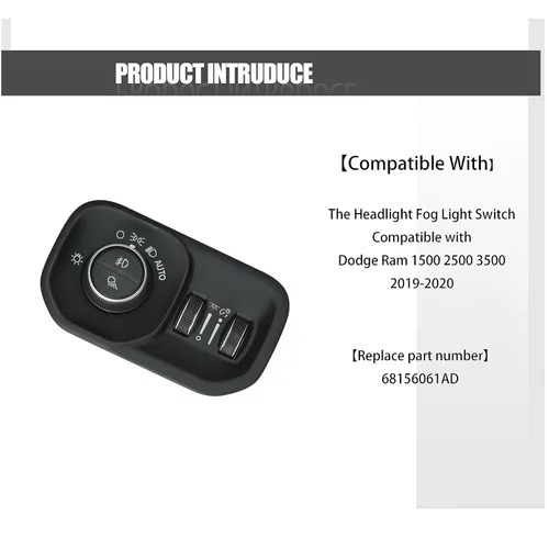 Vista 3 de Interruptor de luz antiniebla para faros delanteros compatible con Dodge Ram 1500 2500 3500 2019-2024 sustituye a 68156061AD 68156061AB interruptor