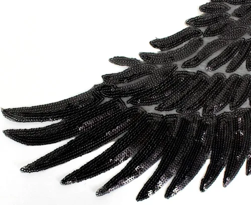 Vista 4 de QLP 2 pares de diferentes tamaños de alas para planchar parches bordados apliques ropa pasta para ropa bolsa pantalones Negro