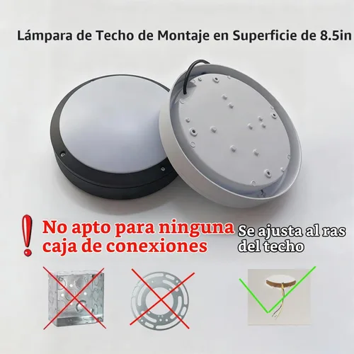 Vista 2 de Lámpara de techo LED de montaje empotrado, luces de pared exterior de 21.59 cm, IP65, todo aluminio sellado resistente a la humedad, 3000K, 15W 8.5