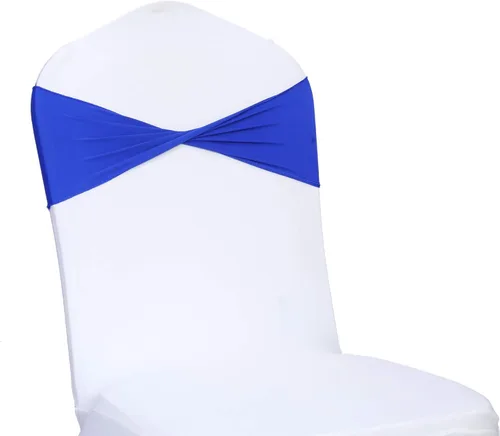 Vista 3 de MDS Paquete de 100 bandas de elastano para silla, bandas lisas sin hebilla, reutilizables, elásticas, para decoración de bodas, recepciones, Azul
