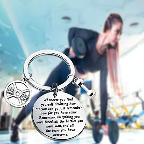 Vista 6 de Lywjyb Birdgot Llavero de fitness para levantamiento de pesas, llavero deportivo inspirador con mancuernas
