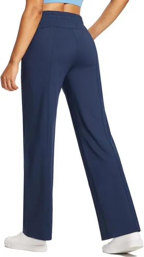 Vista 2 de BALEAF Pantalones deportivos de pierna recta para mujer, pantalones deportivos de pierna ancha, bolsillos elásticos y suaves para entrenamiento
