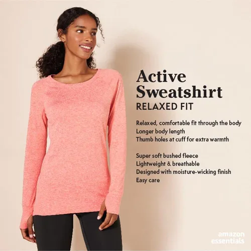 Vista 2 de Tienda Essentials Womens Brushed Tech Stretch Long-Sleeve Crewneck Shirt (Available in Plus Size)
