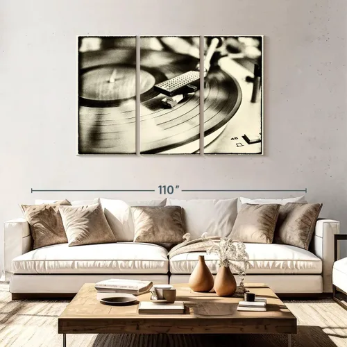 Vista 102 de Elephant Stock BW - Reproductor de discos de vinilo para pared, lienzo horizontal, decoración de pared de sala de estar de 3 piezas, impresión