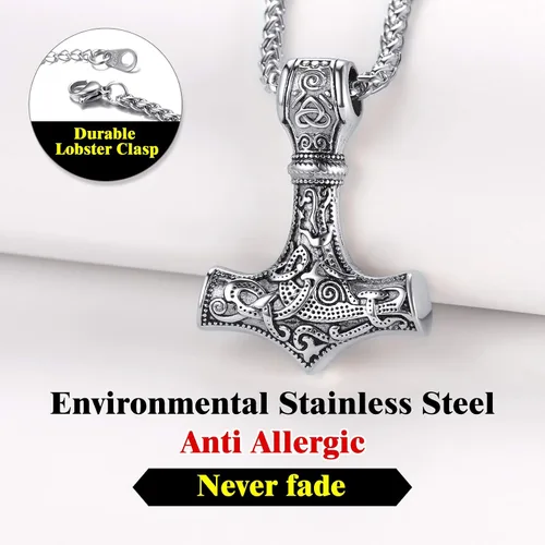Vista 4 de Richsteel Necklaces for Men Womens Thor's Hammer Pendant Mjolnir 316 Stainless Steel18K Gold PlatedBlack Viking Nordic Jewelry
