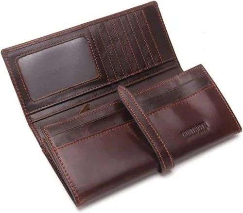 Vista 4 de Cartera larga de cuero plegable estilo vintage para hombres, Marrón