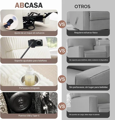 Vista 6 de ABCASA Mecedora reclinable eléctrica para guardería, planeador giratorio Pana-blanco