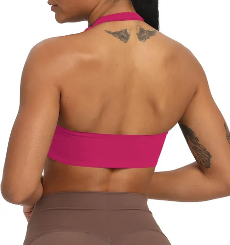 Vista 3 de Aoxjox Sujetadores deportivos de entrenamiento para mujer, sin espalda, acolchado, Taylor, Scrunch, halter, camiseta sin mangas para yoga