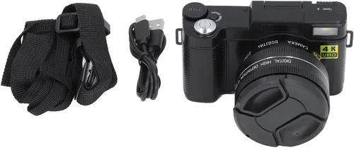 Vista 6 de Cámara digital 4K Auto Focus Anti Shake 48MP Vlogging Cámara 32G Tarjeta 180 grados Flip Screen 0.45X Lente macro gran angular (negro)