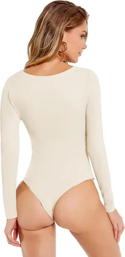 Vista 2 de Flevita Women's 2 Pack Long Sleeve Bodysuits Square Neck Basic Shirts Tops Bodysuit Jumpsuit