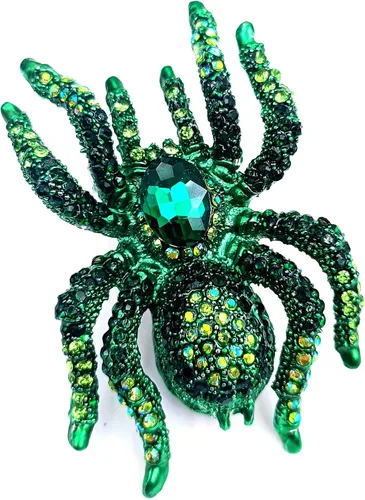 Vista 3 de CYPINA Broche de araña tarántula con diamantes de imitación verdes góticos joyería de insectos de gran tamaño 275X335 Vidrio cristal