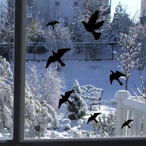 Vista 5 de Calcomanías anticolisión para ventanas con forma de pájaro, adhesivos para puertas de vidrio para proteger y evitar golpes de pájaros (negro)