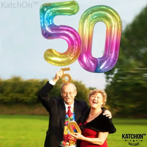 Vista 6 de Globos gigantes de arcoíris con el número 50 de 40 pulgadas, globos del número 50 para decoraciones de cumpleaños de 50 para niñas, globos