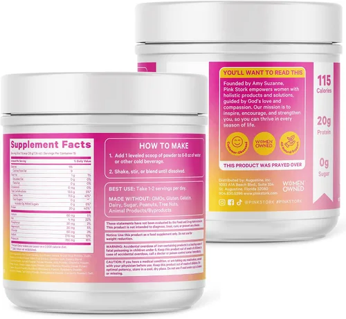 Vista 8 de Pink Stork Proteína en polvo para mujeres, 0.71 oz de proteína en polvo a base de plantas con fibra + superalimentos, sin gluten, sin lácteos, sin