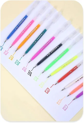 Vista 6 de Katutude Juego de bolígrafos de tinta de gelatina brillante 3D, paquete de 6 bolígrafos de gel fluorescentes con purpurina coloreada, bolígrafos