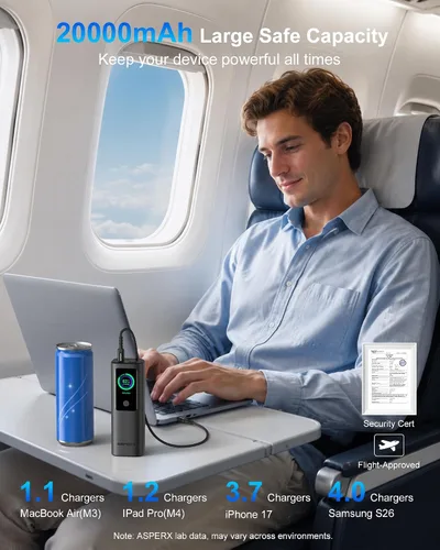 Vista 3 de AsperX Banco de energía para ordenador portátil, 165W 20000mAh, Unibody de Gris