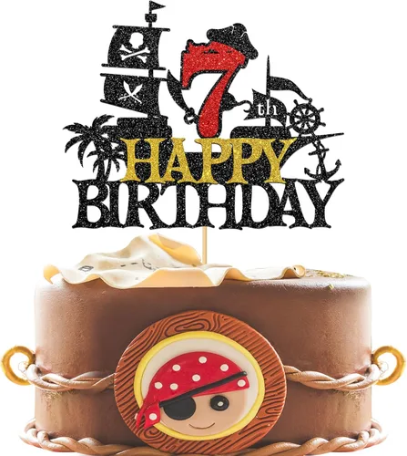 Vista 9 de Decoración para pastel de cumpleaños de 1er cumpleaños, barco pirata náutico de vela para primer cumpleaños, decoración de fiesta de cumpleaños
