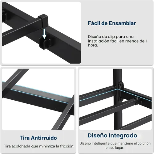 Vista 6 de GalnFu Marco de Cama de Metal Completo, Cama Tapizada con Cabecero y Pie de Cama de Cuero Capitoné, Cama de Plataforma en Forma de U de Servicio