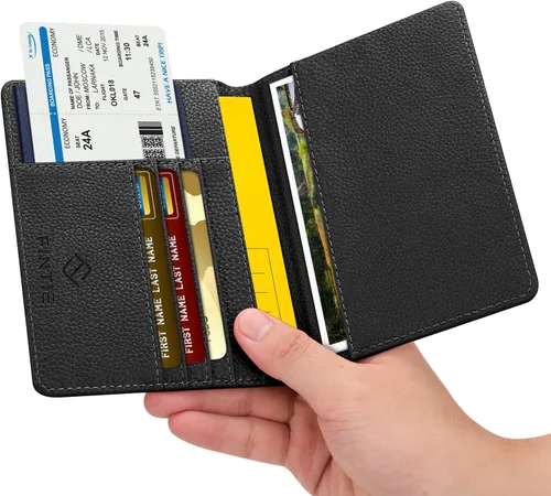 Vista 2 de Fintie - Funda para pasaporte, billetera de viaje delgada con bloqueo RFID, estuche para tarjetas, protector para pasaporte, elementos esenciales