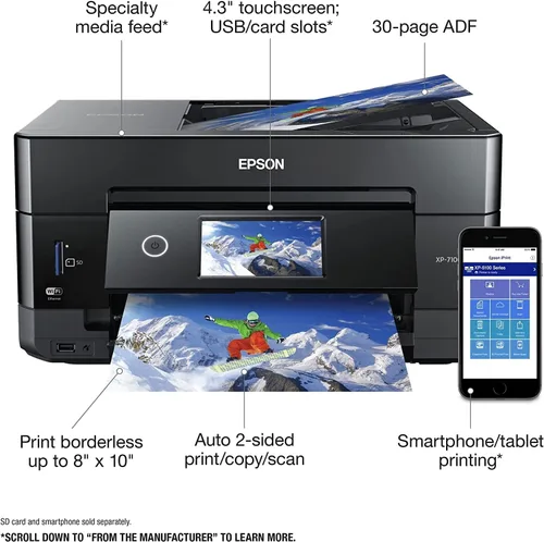 Vista 2 de Epson Expression Premium XP-7100 All-in-One Color Inkjet Printer - Print Scan Copy - 15 ppm, 5760 x 1440 dpi, 8.5 x 14, Auto 2-Sided Printing