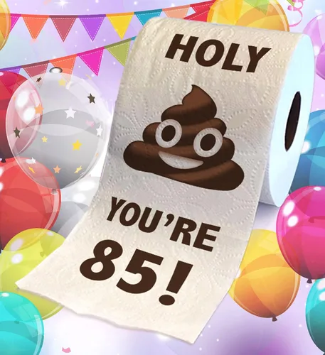 Vista 2 de Papel higiénico impreso TP Holy Poop You're 85 - Papel higiénico impreso con texto en inglés «Happy 85th Birthday» para la mejor broma, sorpresa