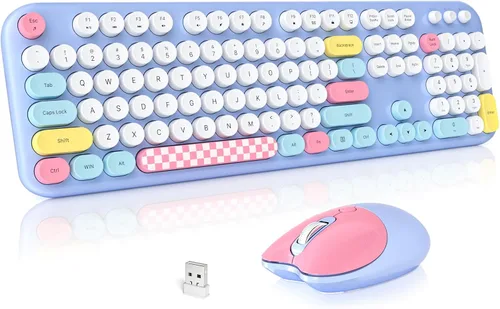 Vista 10 de MOFII Combo de teclado y mouse inalámbricos, lindo teclado de tamaño completo y mouse inalámbrico, juego de teclado retro de 2.4 GHz