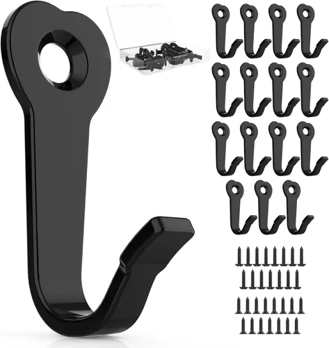 Vista 10 de ZAYBOD Paquete de 10 Ganchos Negros de Servicio Pesado Montados en la Pared con 30 Tornillos - Vestíbulo, Mochila, Bata, Ganchos para Sombreros