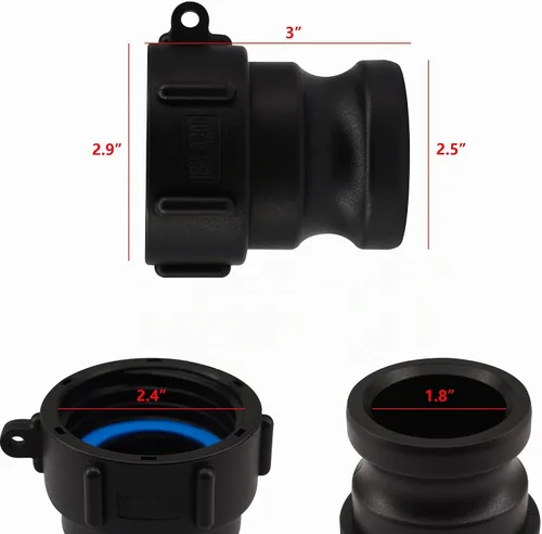 Vista 5 de Adaptador de asas IBC de 2", accesorios de leva y ranura, accesorios de asas IBC, adaptador macho de contrafuerte de 2 pulgadas x 2 pulgadas, rosca