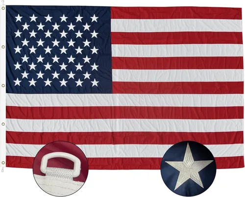 Vista 10 de SYII Bandera estadounidense de 10 x 15 pies para exteriores, estrellas bordadas de lujo y rayas cosidas de doble costura, banderas estadounidenses