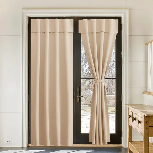 Vista 27 de NICETOWN Biscotti - Cortinas opacas para puerta francesa, color beige, 72 pulgadas de largo Cortina de ventana portátil de granja autoadhesiva