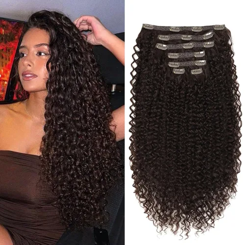 Vista 7 de Extensiones de cabello sintético con clip, extensiones de cabello sintético negro y rubio miel, extensiones de cabello rizado Jerry para mujeres