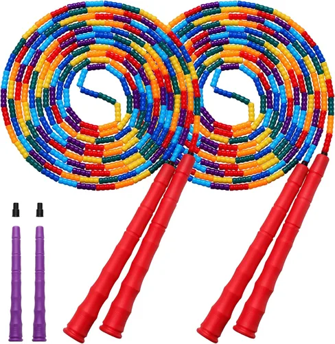 Vista 13 de Cuerda de saltar doble holandesa larga de 16 pies, 1 paquete/2 unidades, cuerda de saltar ajustable suave con cuentas para niños y adultos, lo
